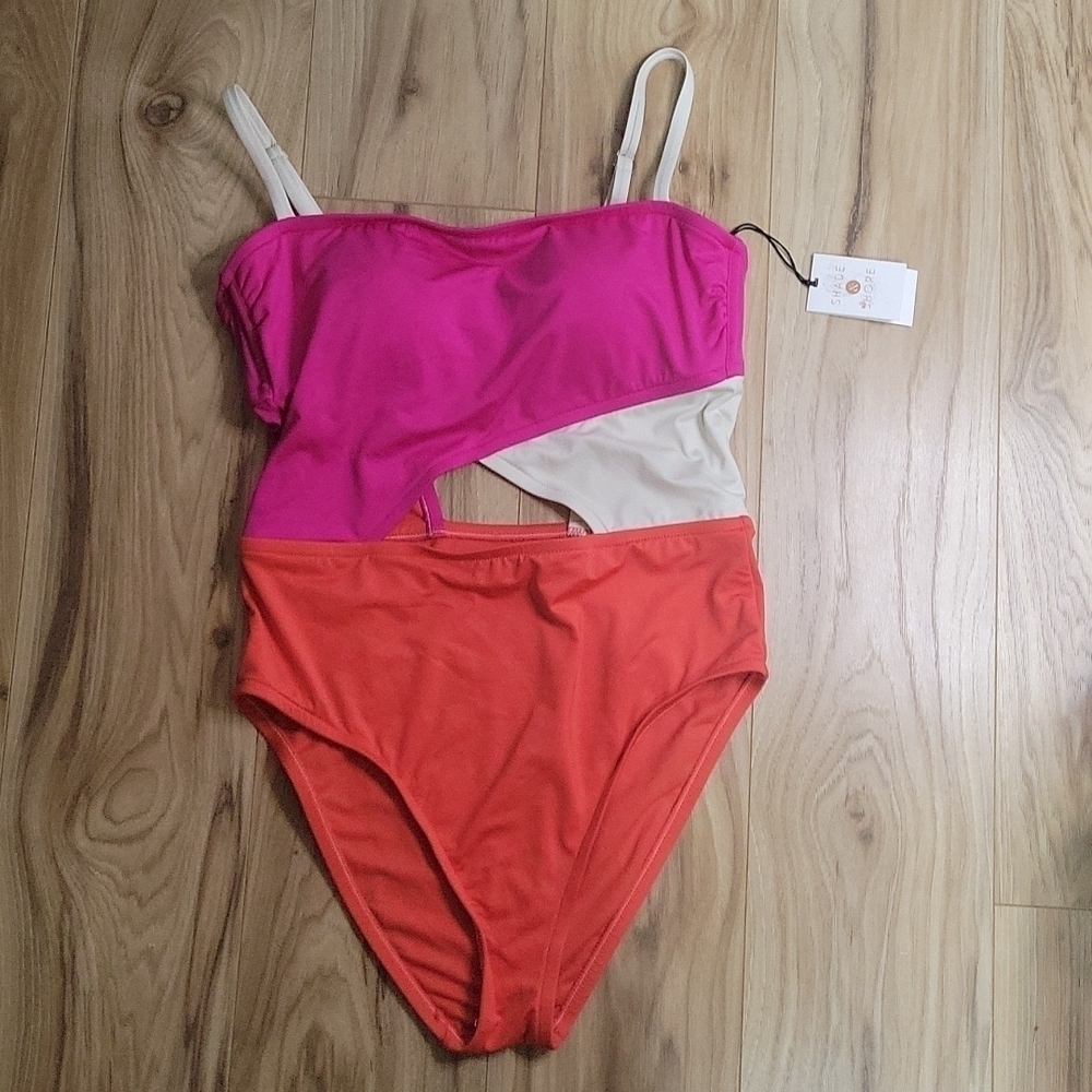 Shade and Shore Pink Colorblock Cut-out Swimsuit - Picture 4 of 12
